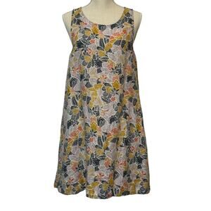 RACHEL‎ ZOE Linen A-Line Dress Pockets Floral Earth Tone Lagenlook Boho Size M